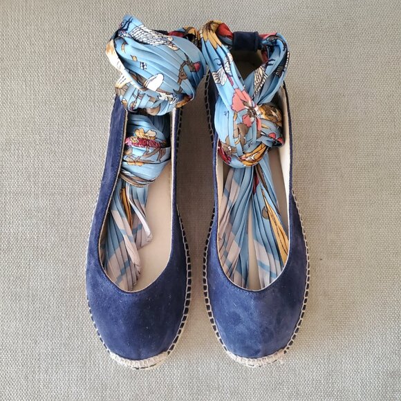 NWB Gaimo Navy Suede Ballet Espadrilles W/ Fabric Ankle Straps 39 (8 US) A189 - Picture 3 of 9